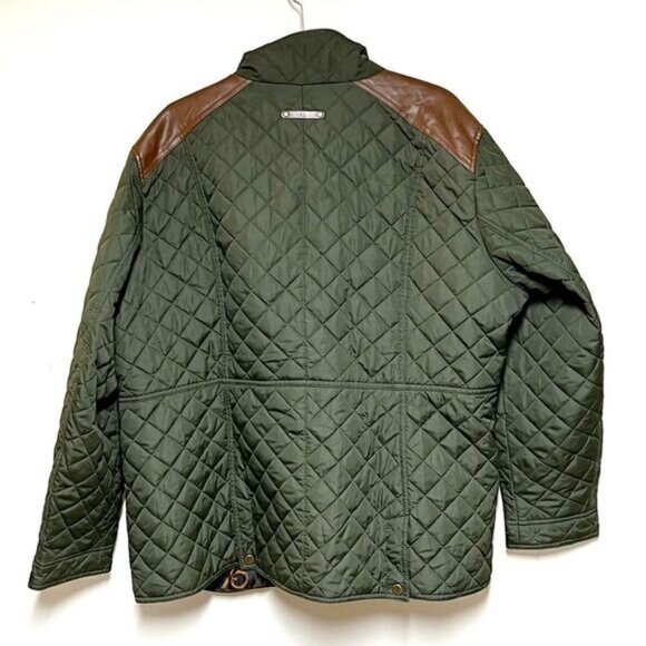 Lauren Ralph Lauren Faux Leather Trim Equestrian Olive Quilted Coat Olive Sz 2X - Picture 2 of 10